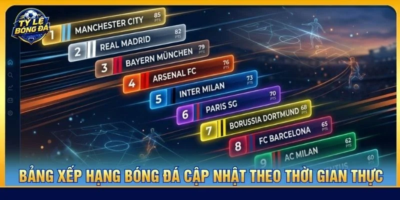 Bảng xếp hạng bóng đá cập nhật theo thời gian thực