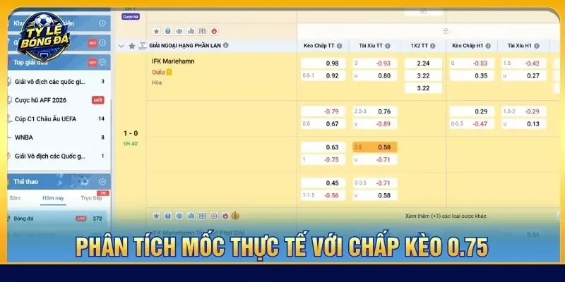 Phân tích mốc thực tế với chấp kèo 0.75